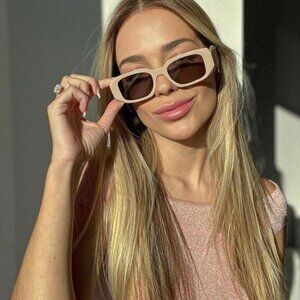 Prada PR17WS VYJ6X1 Sunglasses Powder Rectangle Frame, Purple Brown Lenses